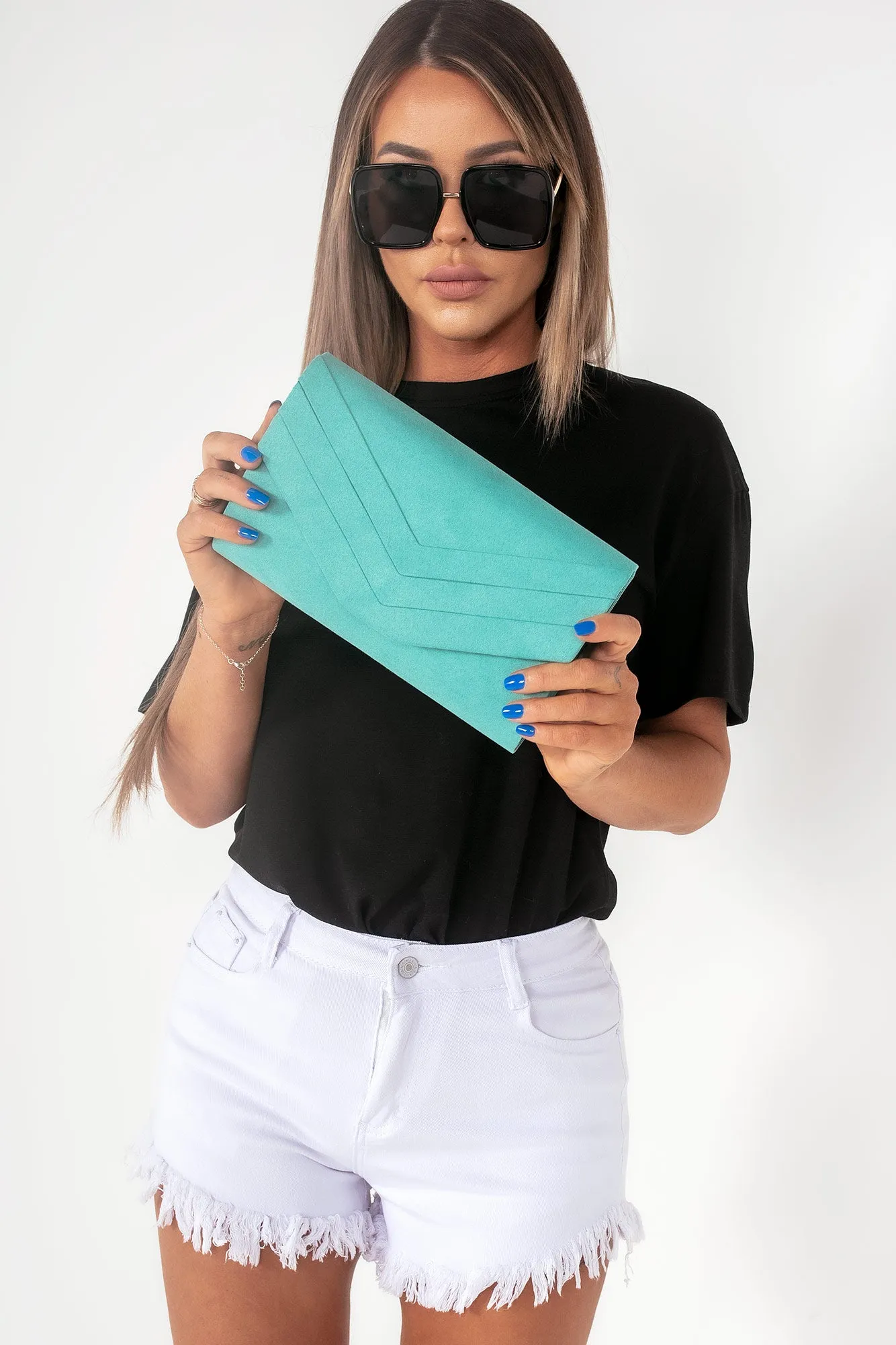 Stella Mint Suedette Clutch Bag