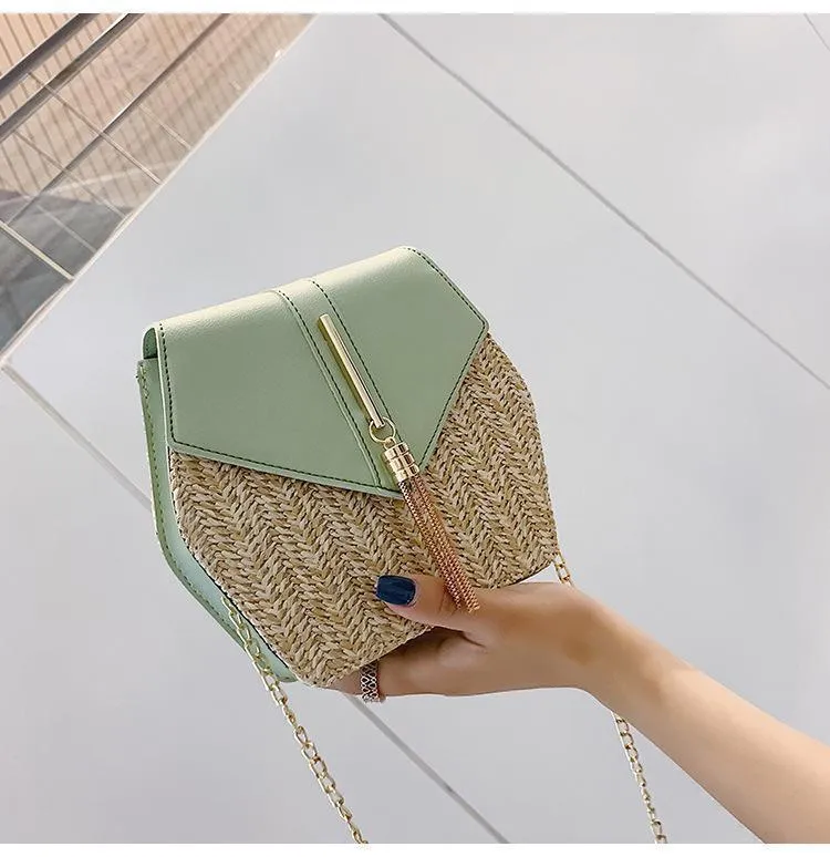 Texture Fashion Tassel Knitted Linen Single Shoulder Slung Small Square Bag