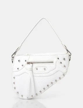 The Fox White Croc Studded Saddle Shoulder Bag