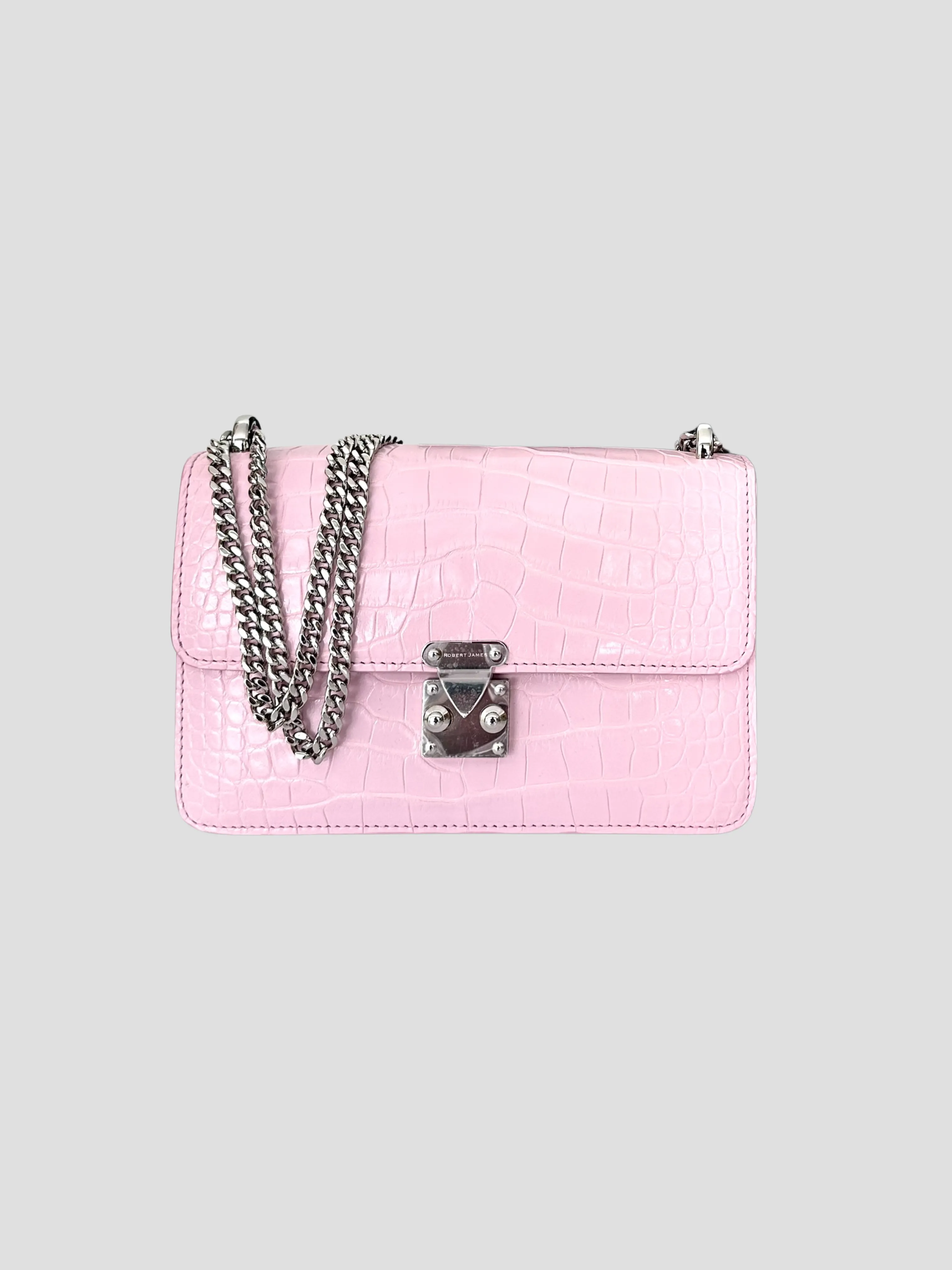 The Hadley Flap Bag in Pink Alligator