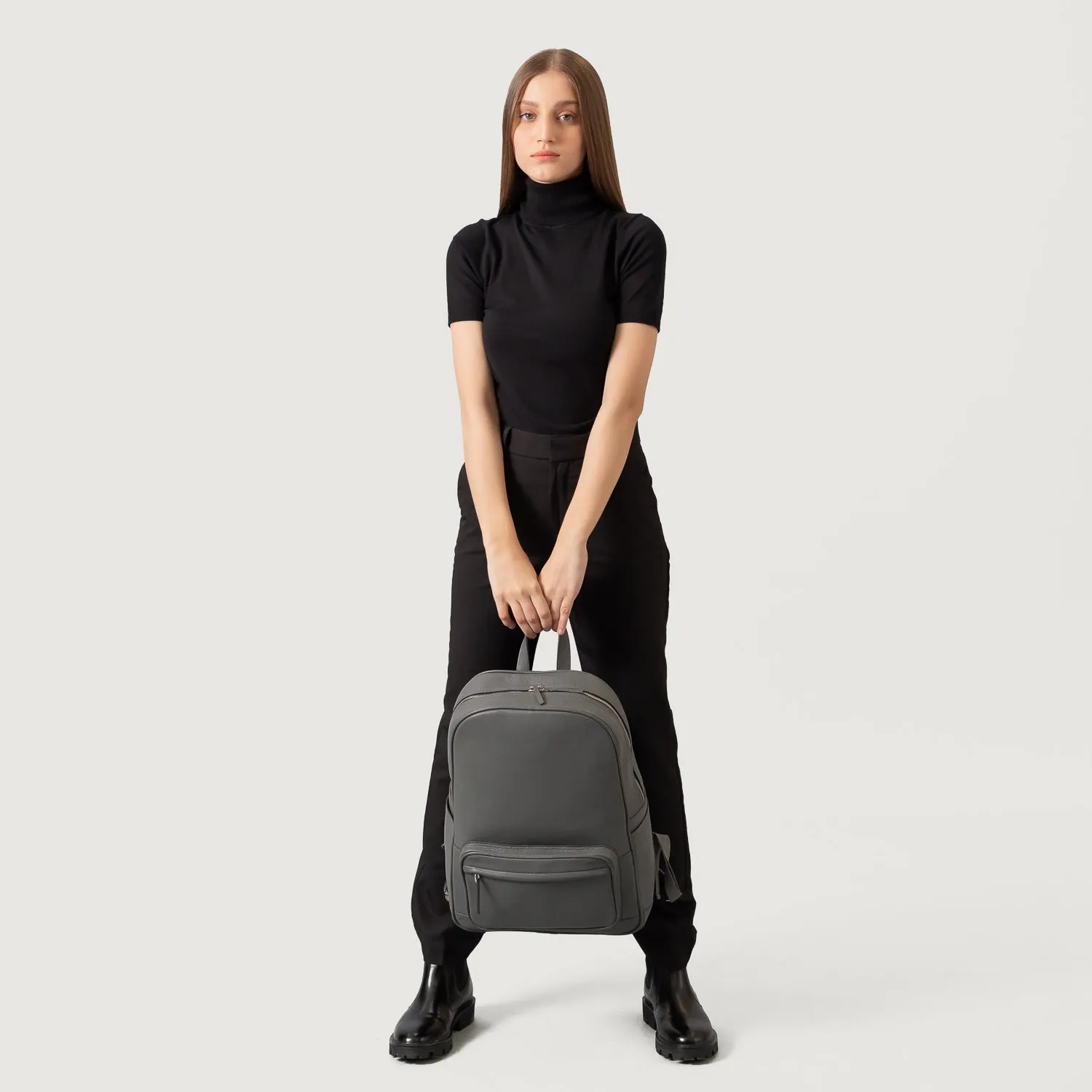 The Philos Grey Leather Backpack