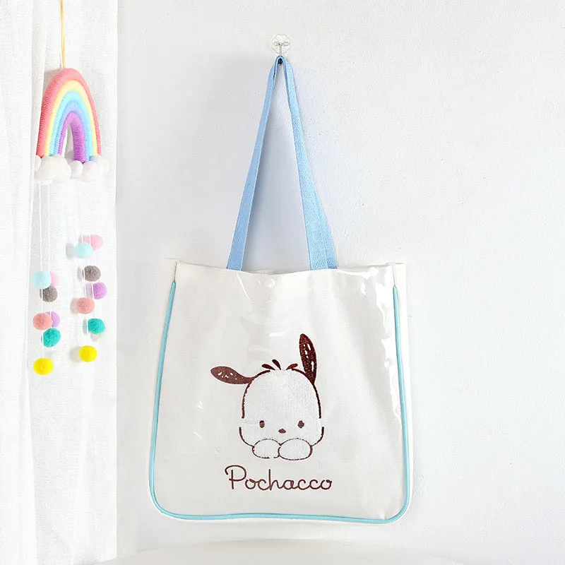 Tote Bag with Embroidery | Hello Kitty My Melody Kuromi Little Twin Stars Cinnamoroll Pompompurin Pochacco KeroKeroKeroppi - with Plastic Cover