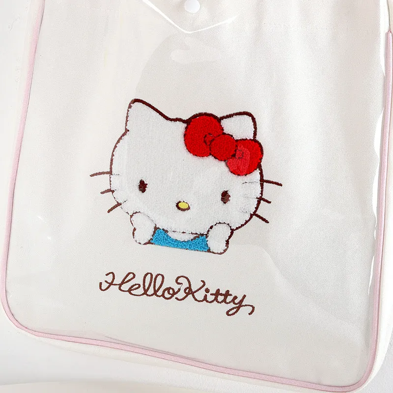 Tote Bag with Embroidery | Hello Kitty My Melody Kuromi Little Twin Stars Cinnamoroll Pompompurin Pochacco KeroKeroKeroppi - with Plastic Cover