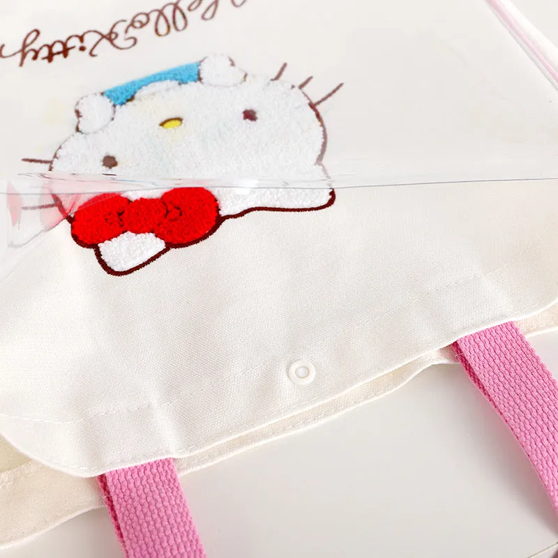 Tote Bag with Embroidery | Hello Kitty My Melody Kuromi Little Twin Stars Cinnamoroll Pompompurin Pochacco KeroKeroKeroppi - with Plastic Cover