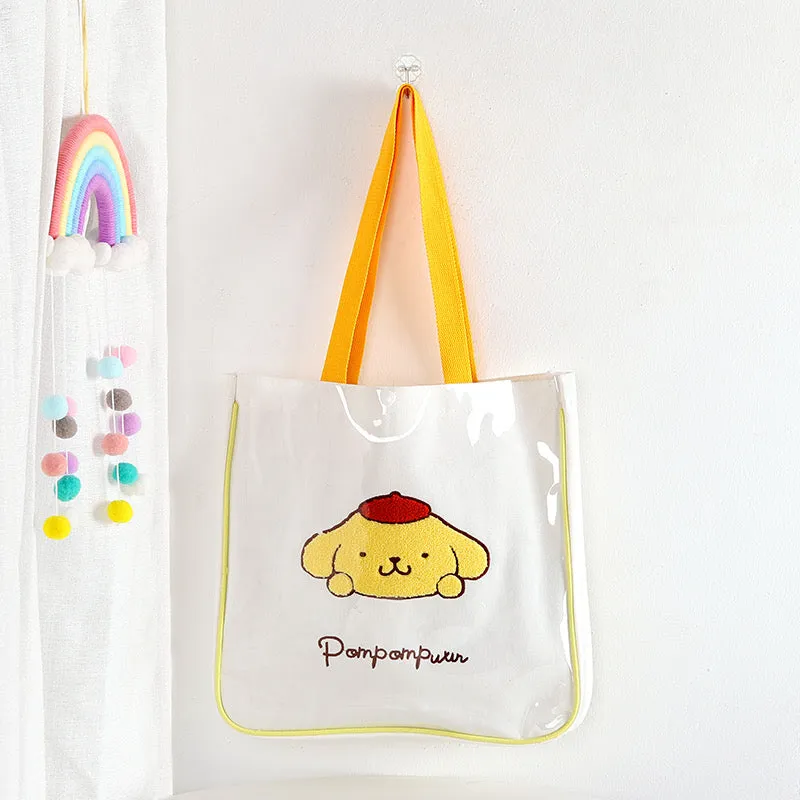 Tote Bag with Embroidery | Hello Kitty My Melody Kuromi Little Twin Stars Cinnamoroll Pompompurin Pochacco KeroKeroKeroppi - with Plastic Cover