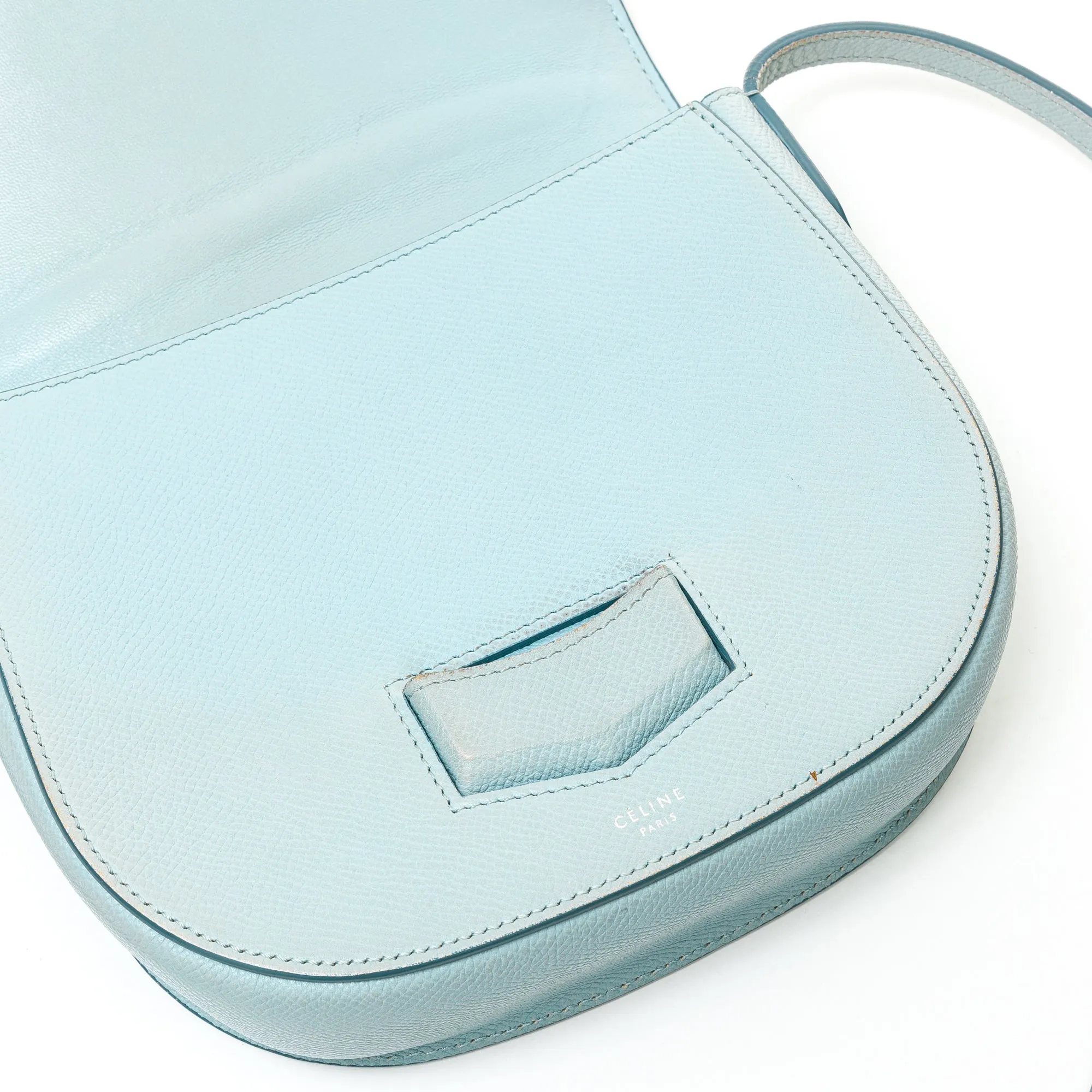 Trotteur Small Blue Crossbody Bag in Calfskin, Brushed Silver hardware