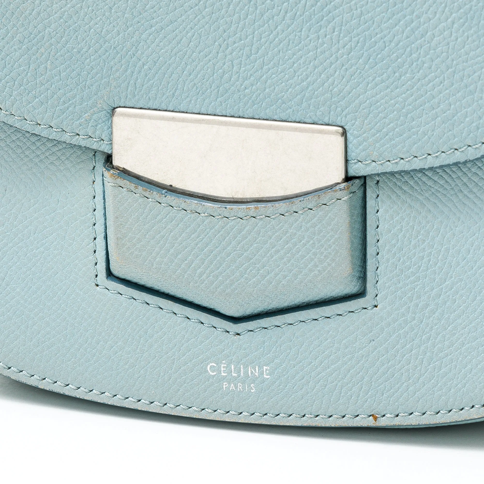 Trotteur Small Blue Crossbody Bag in Calfskin, Brushed Silver hardware