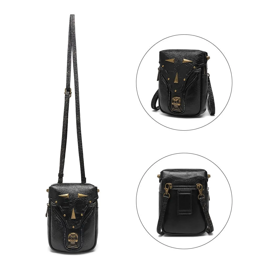 Unisex Steampunk Skull Studded Mini Bag