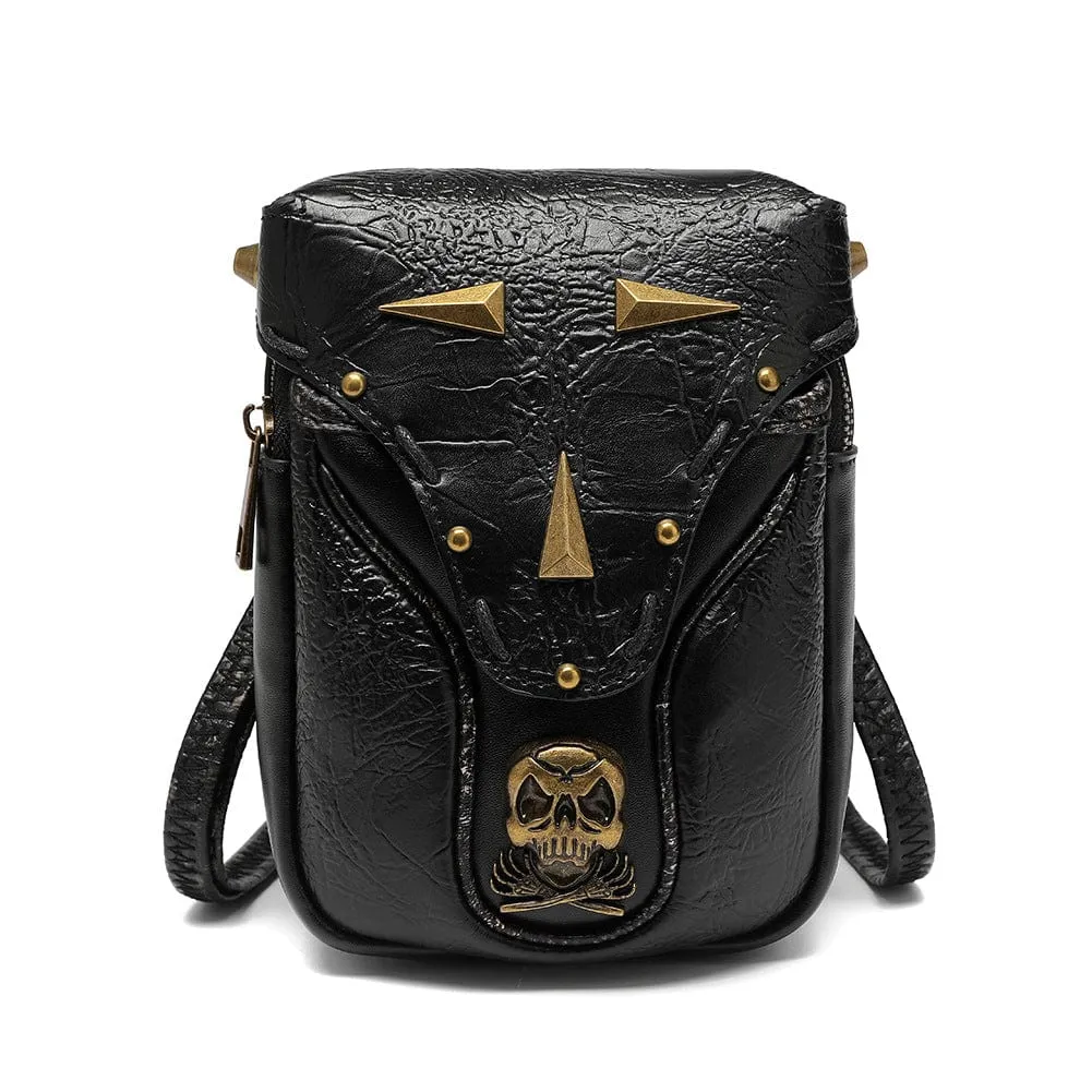 Unisex Steampunk Skull Studded Mini Bag