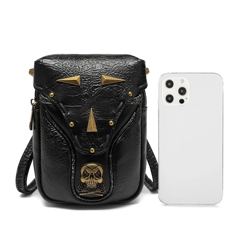 Unisex Steampunk Skull Studded Mini Bag