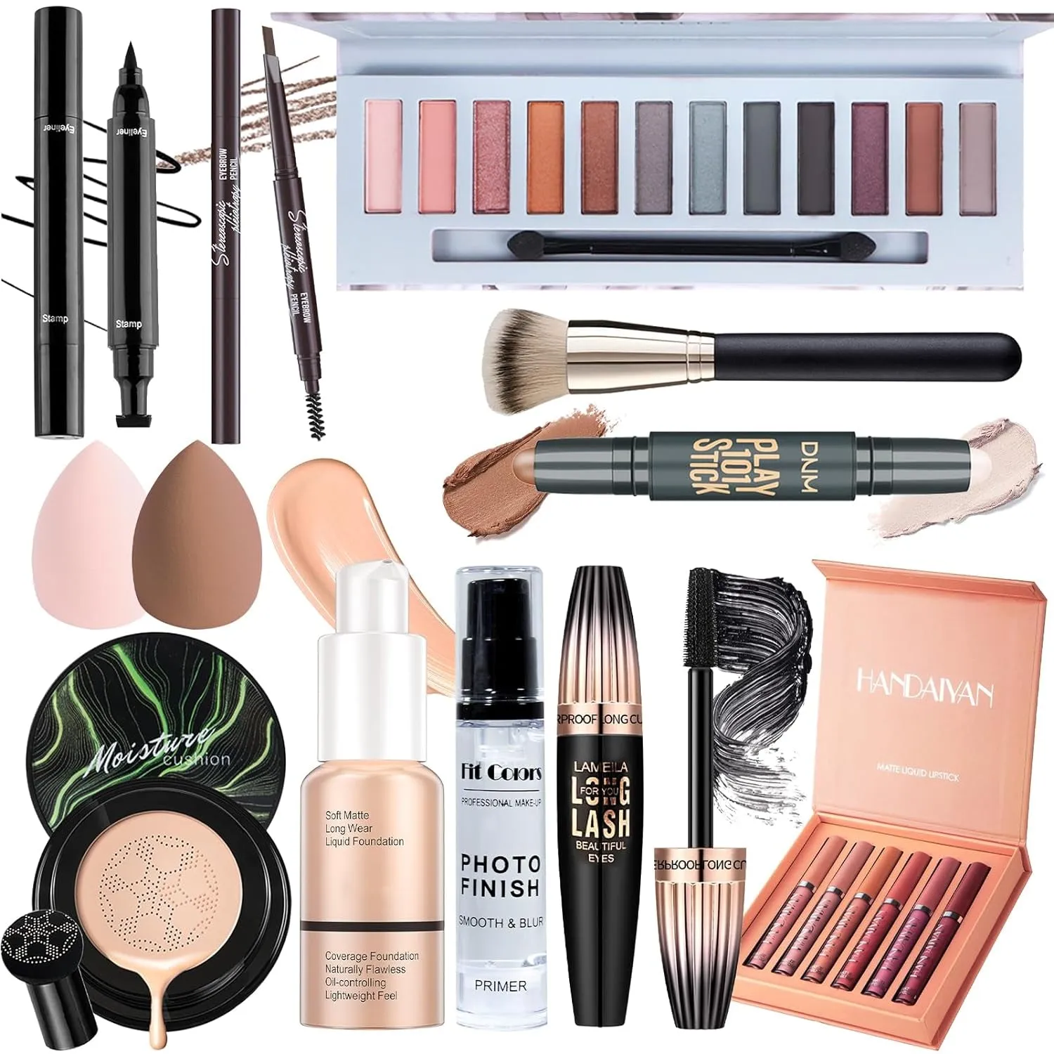 Versatile Women's Makeup Collection: Eyeshadow, Foundation, CC Cream, Lipsticks & Tools for Every Occasion