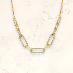 Vilette Golden Cable Link CZ Chain Necklace