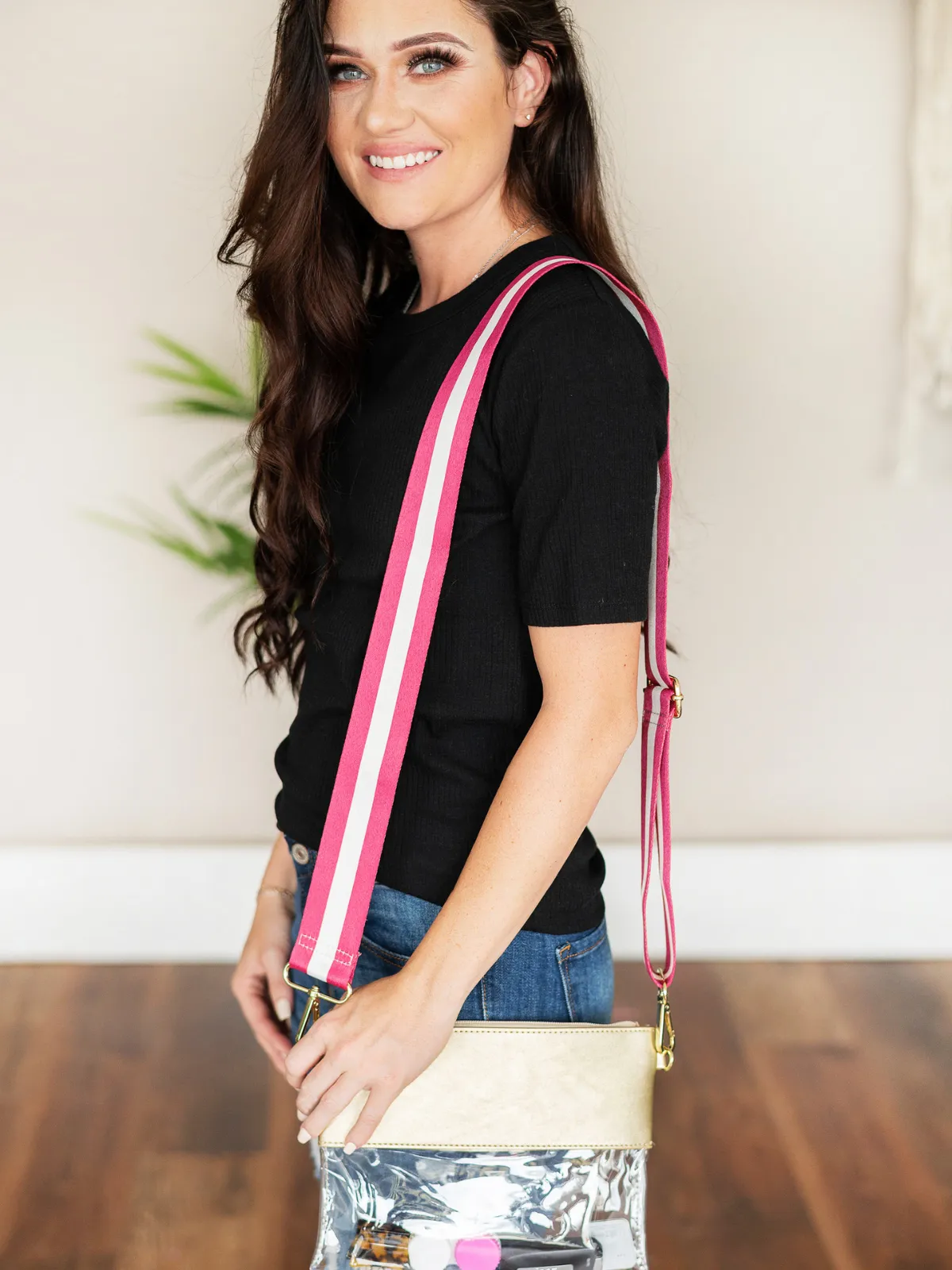 Viv & Lou Hot Pink Stripe Crossbody Strap