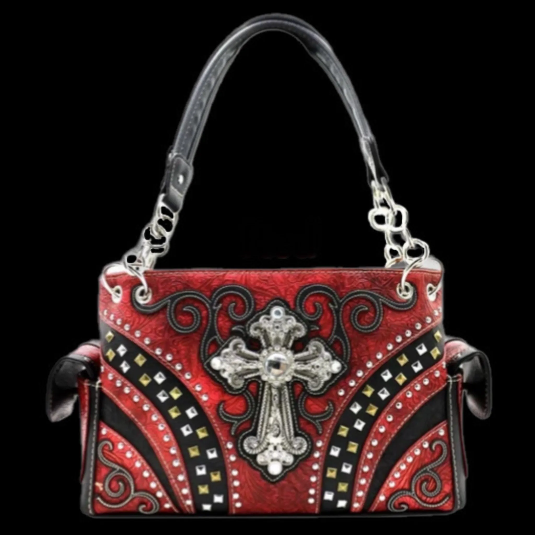 Western Studded Rhinestone Cross Shoulder Bag-RED