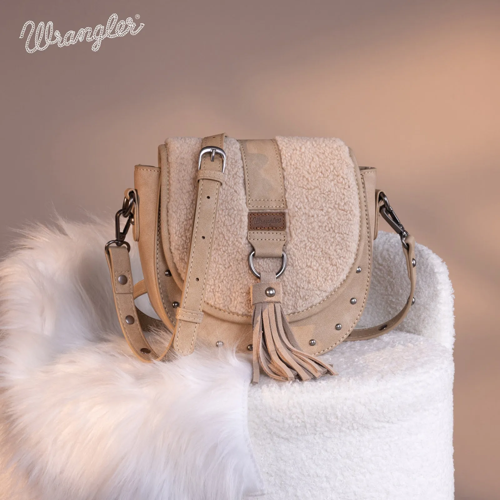 WG160-6010  Wrangler Sherpa Saddle Bag Crossbody - Khaki