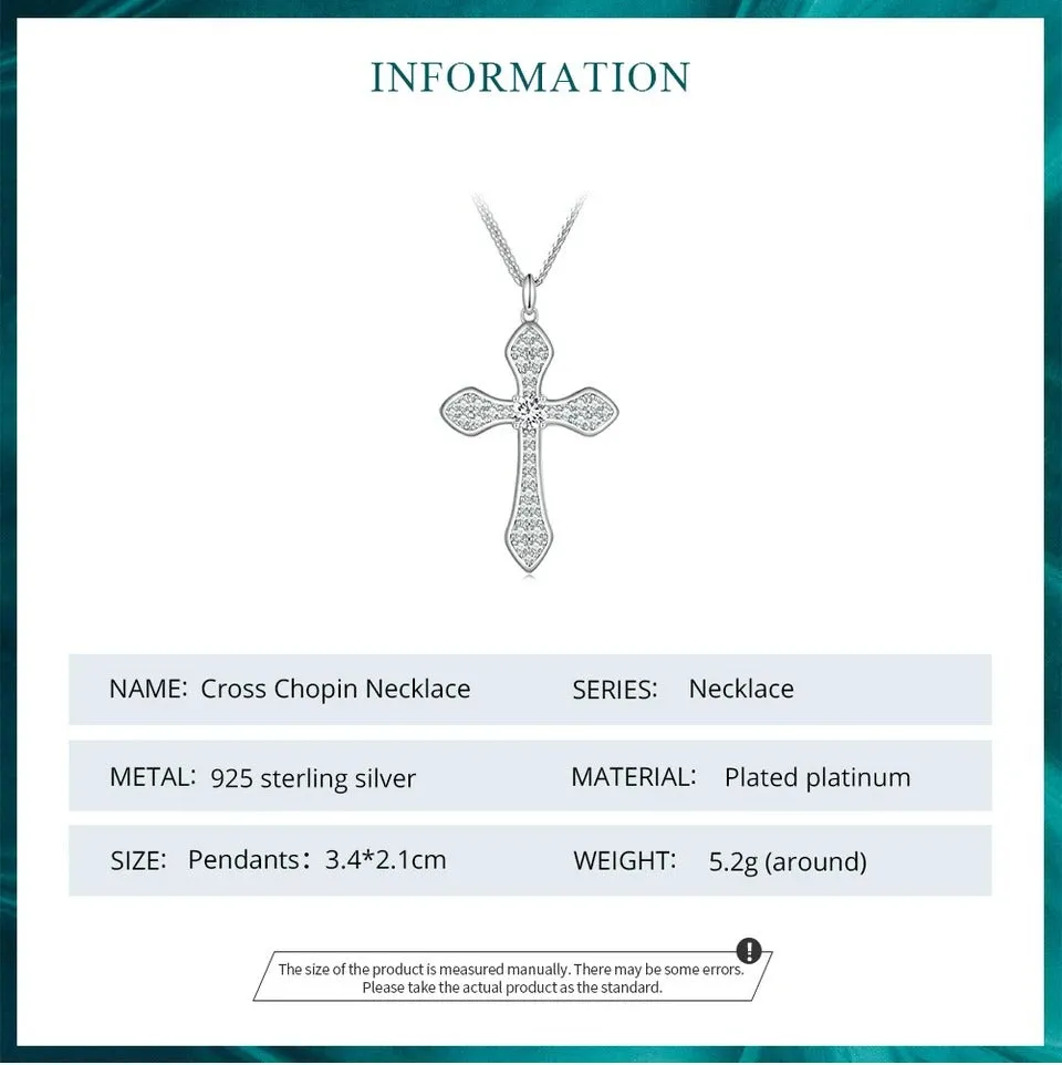 White Gold Plated 925 Solid Sterling Silver Cubic Zirconia Cross Pendant Crucifix Necklace Faithful For Women Girls