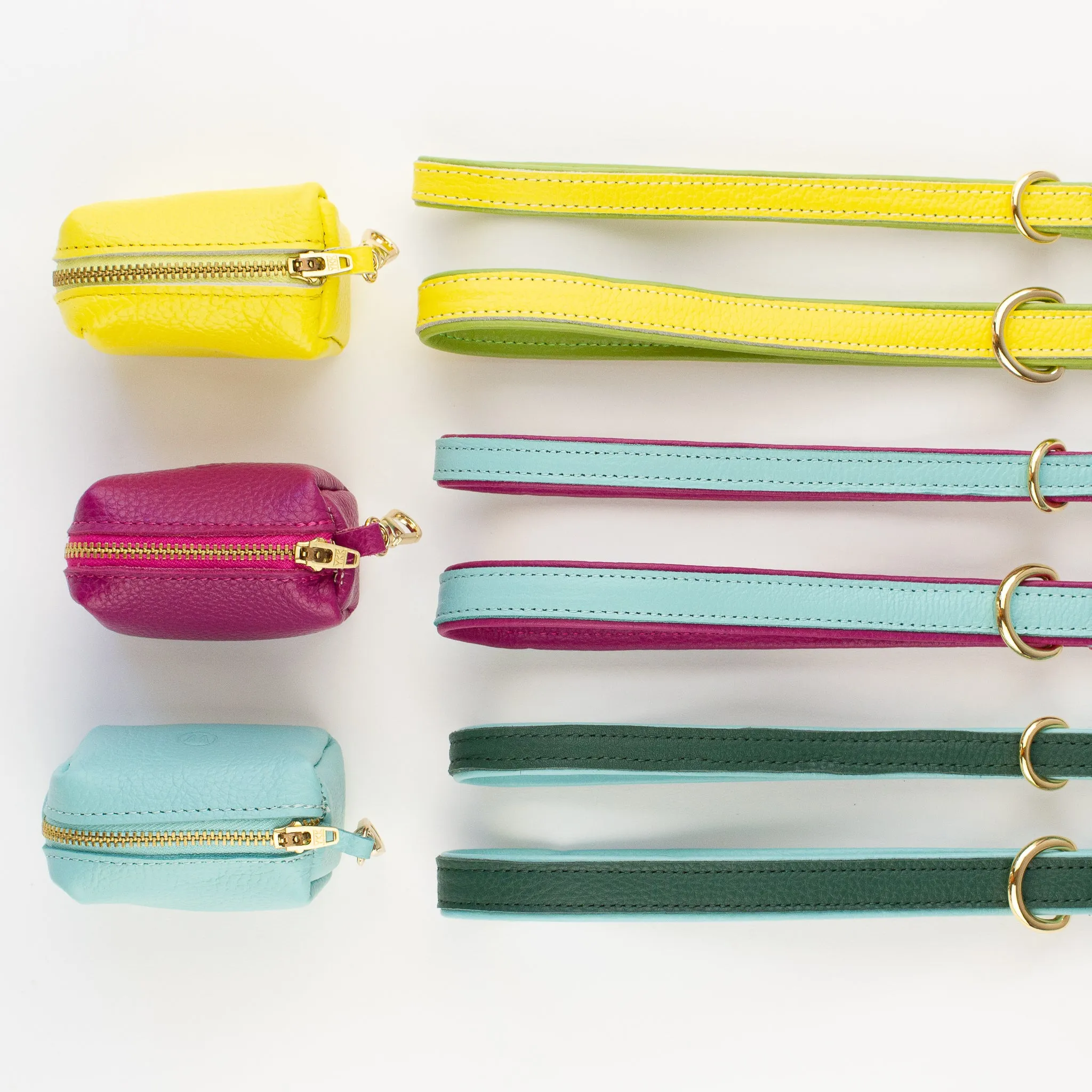 Willow Walks double sided soft leather lead in aqua and fuchsia