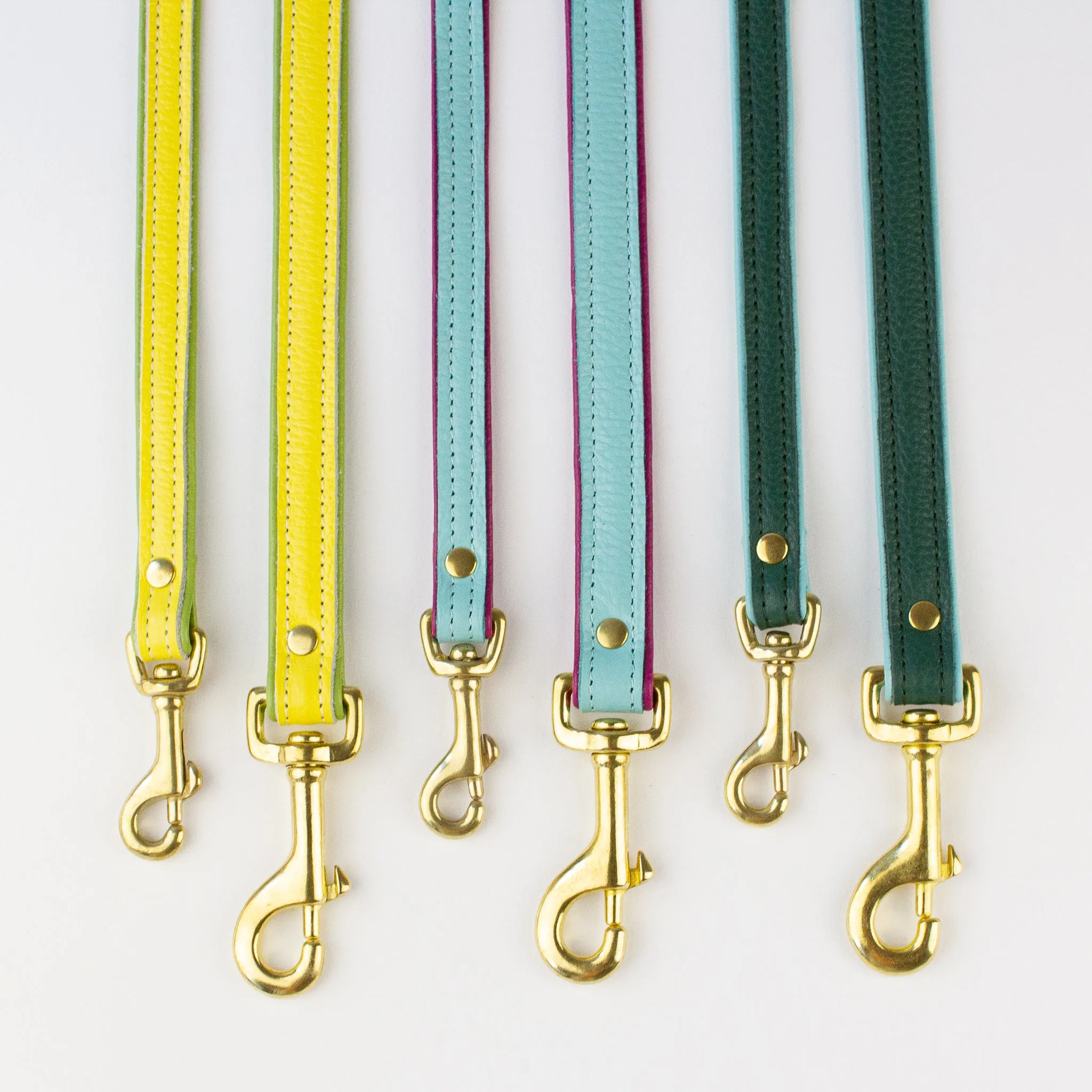 Willow Walks double sided soft leather lead in yellow and light green