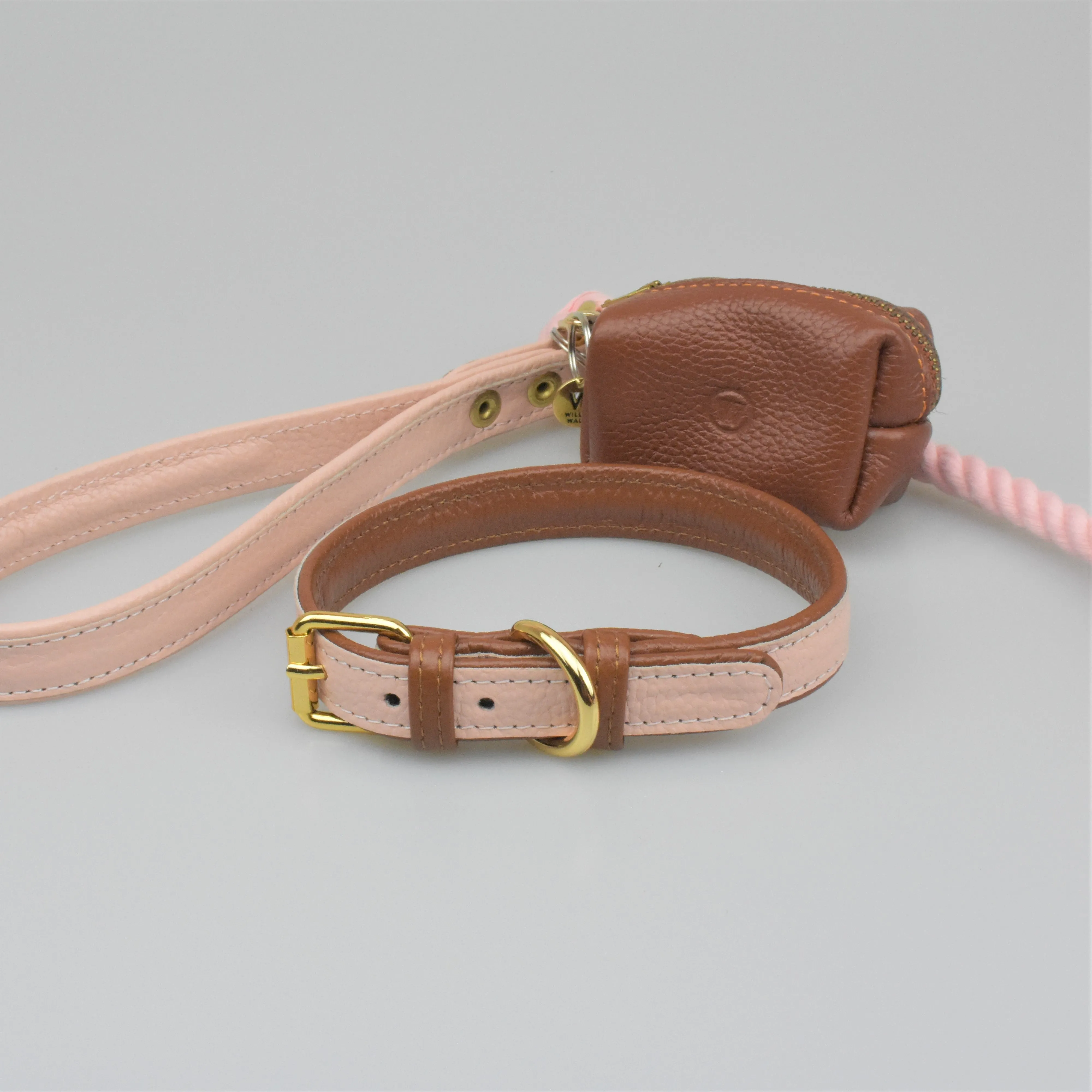 Willow Walks leather collar in brown and soft pink