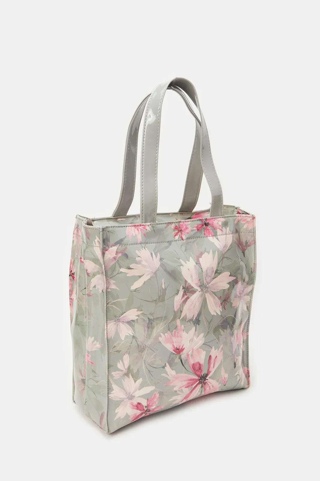 Women Grey Printed Shopping Bag