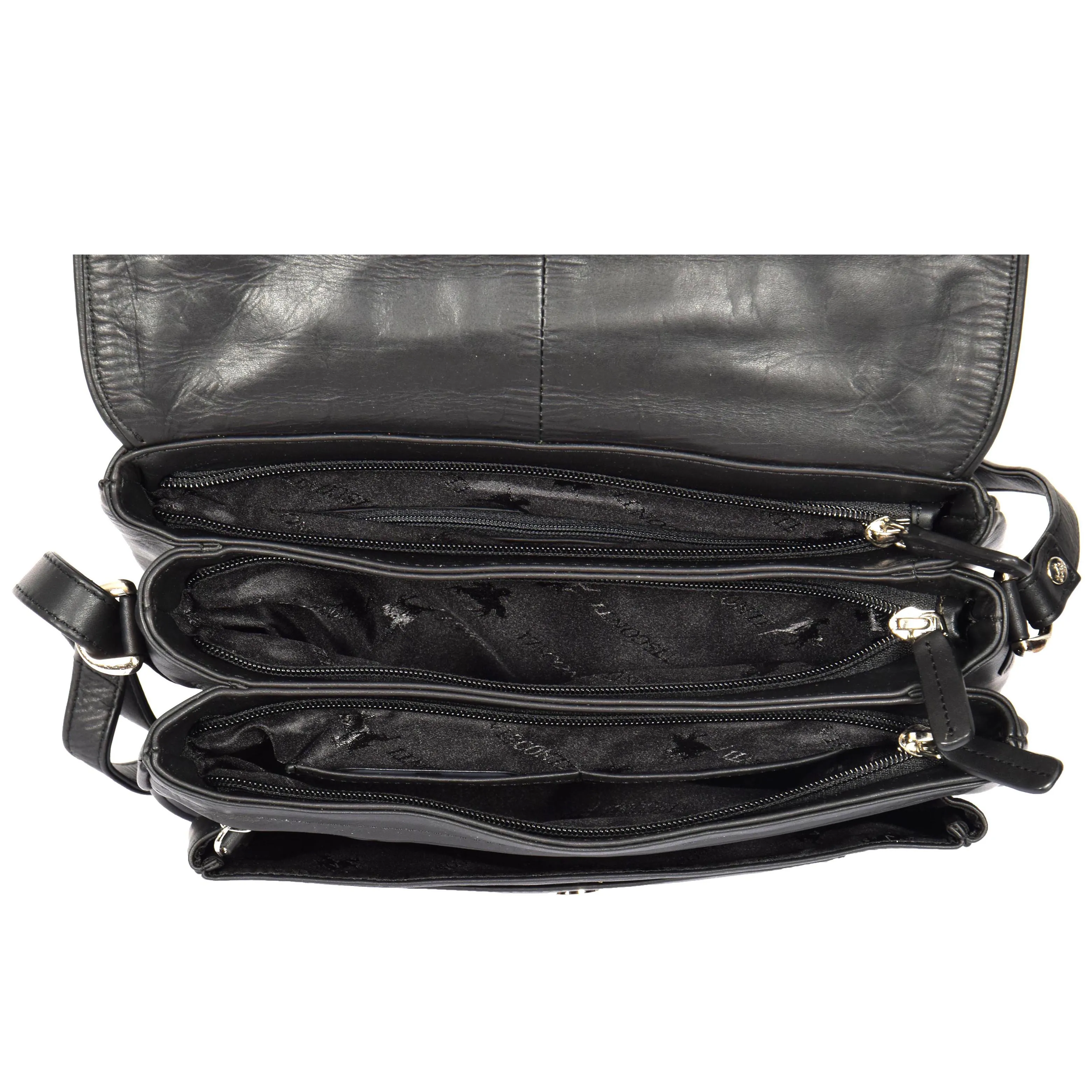 Womens Soft BLACK Leather Multi Zip Pockets Shoulder Bag A95