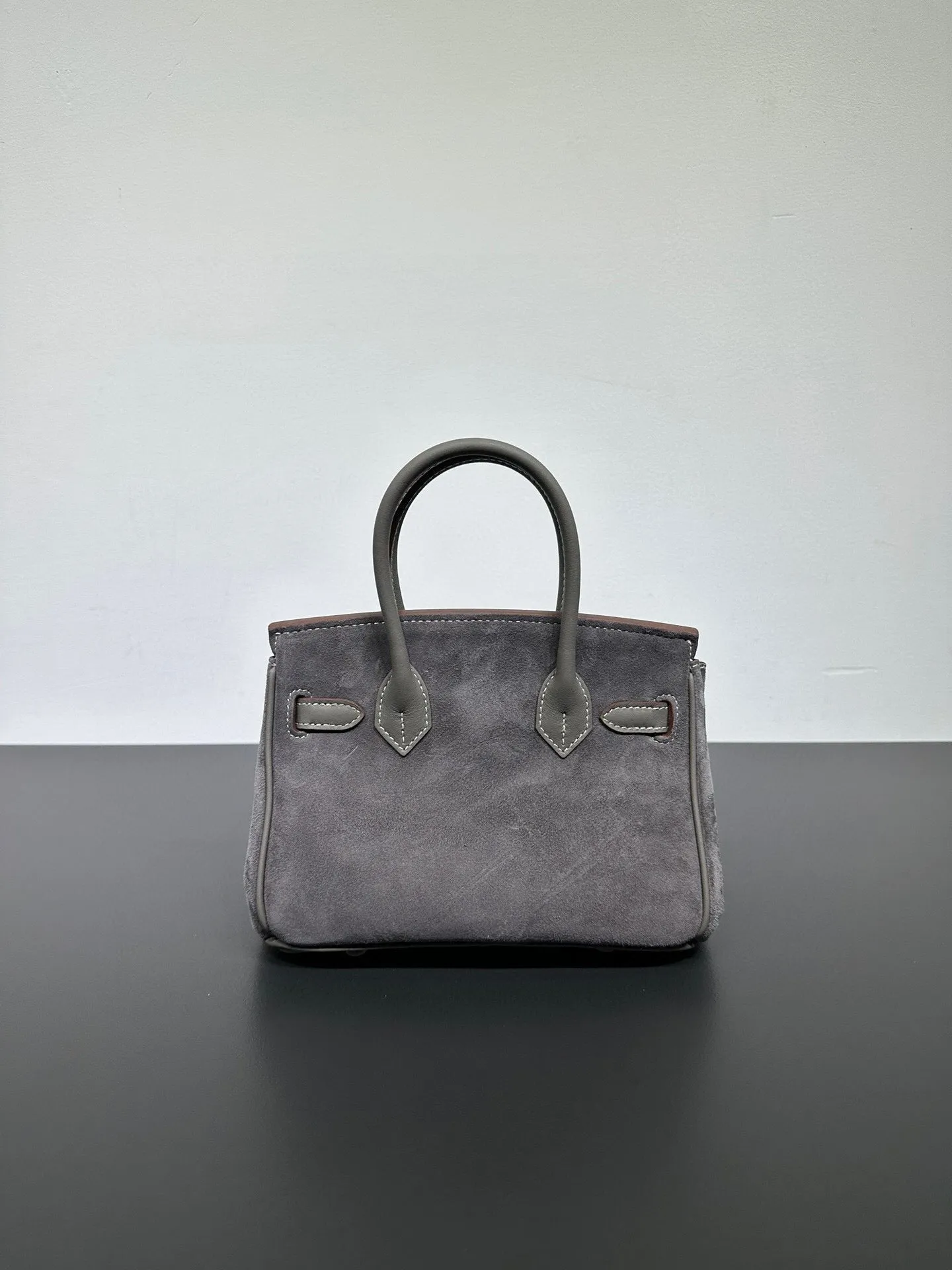 Womens Suede Leather Padlock  Top Handle Bag Grey