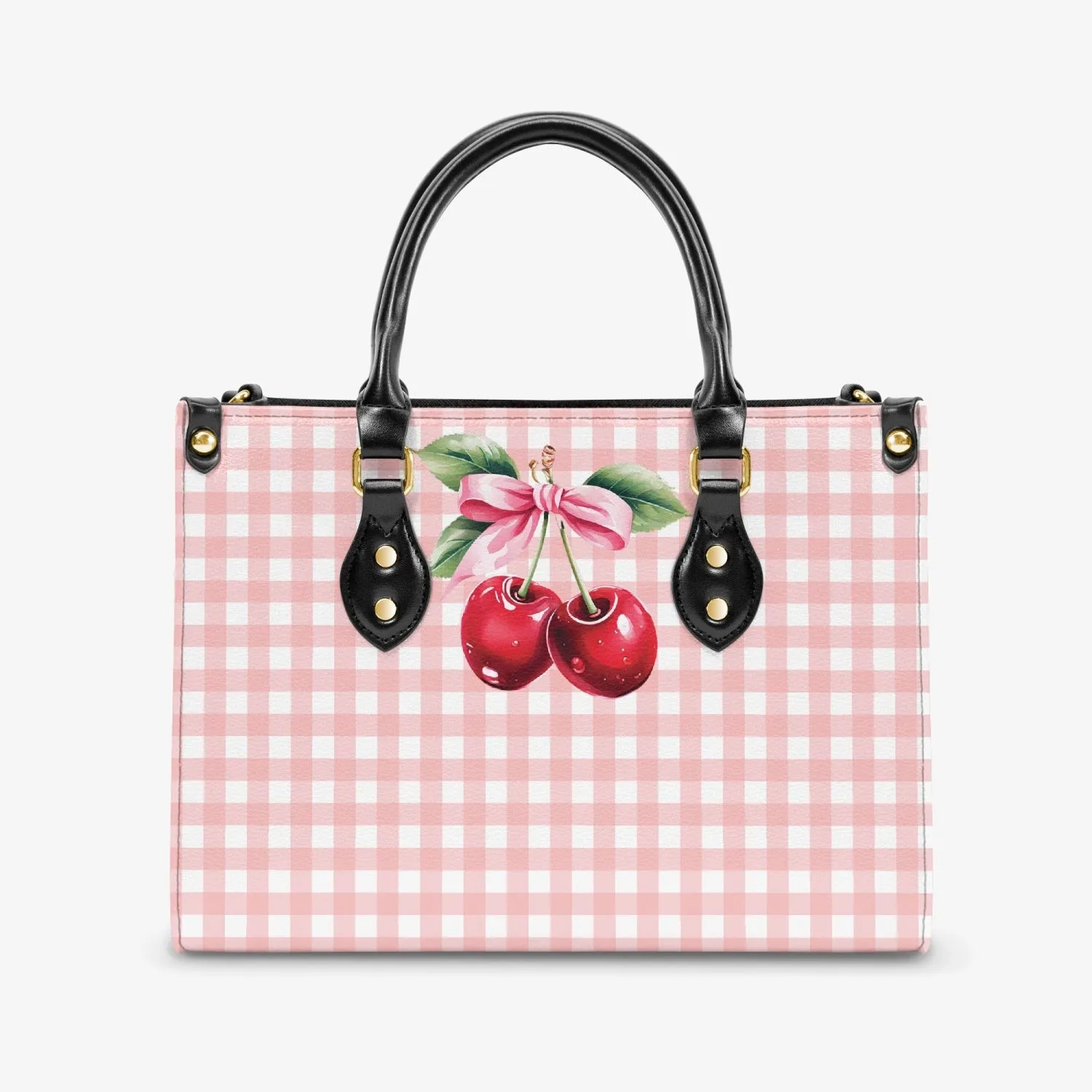 Women's Tote Bag - Rockabilly - Cherries Pink Plaid