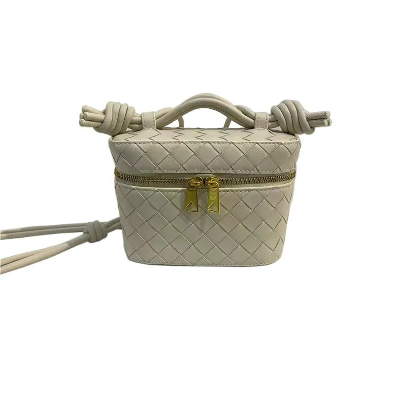 Womens Woven Calfskin Leather Box Cross Body Handle Bag