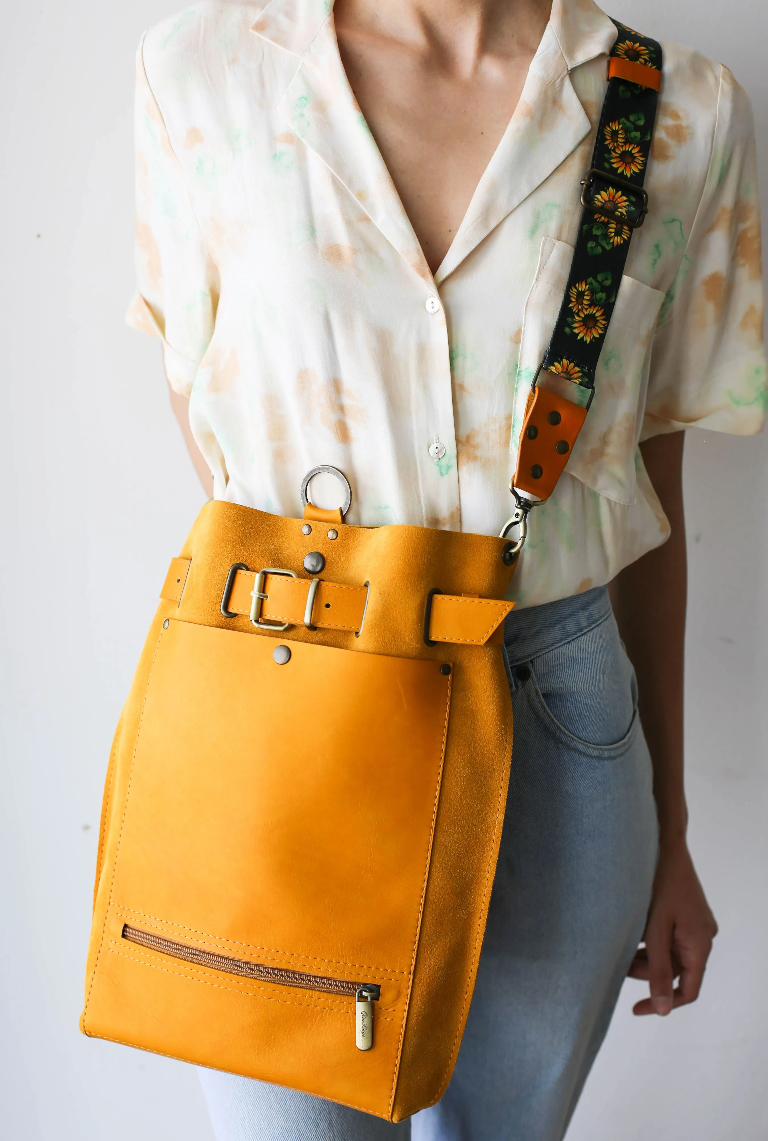 Yellow Suede Leather Backpack Purse