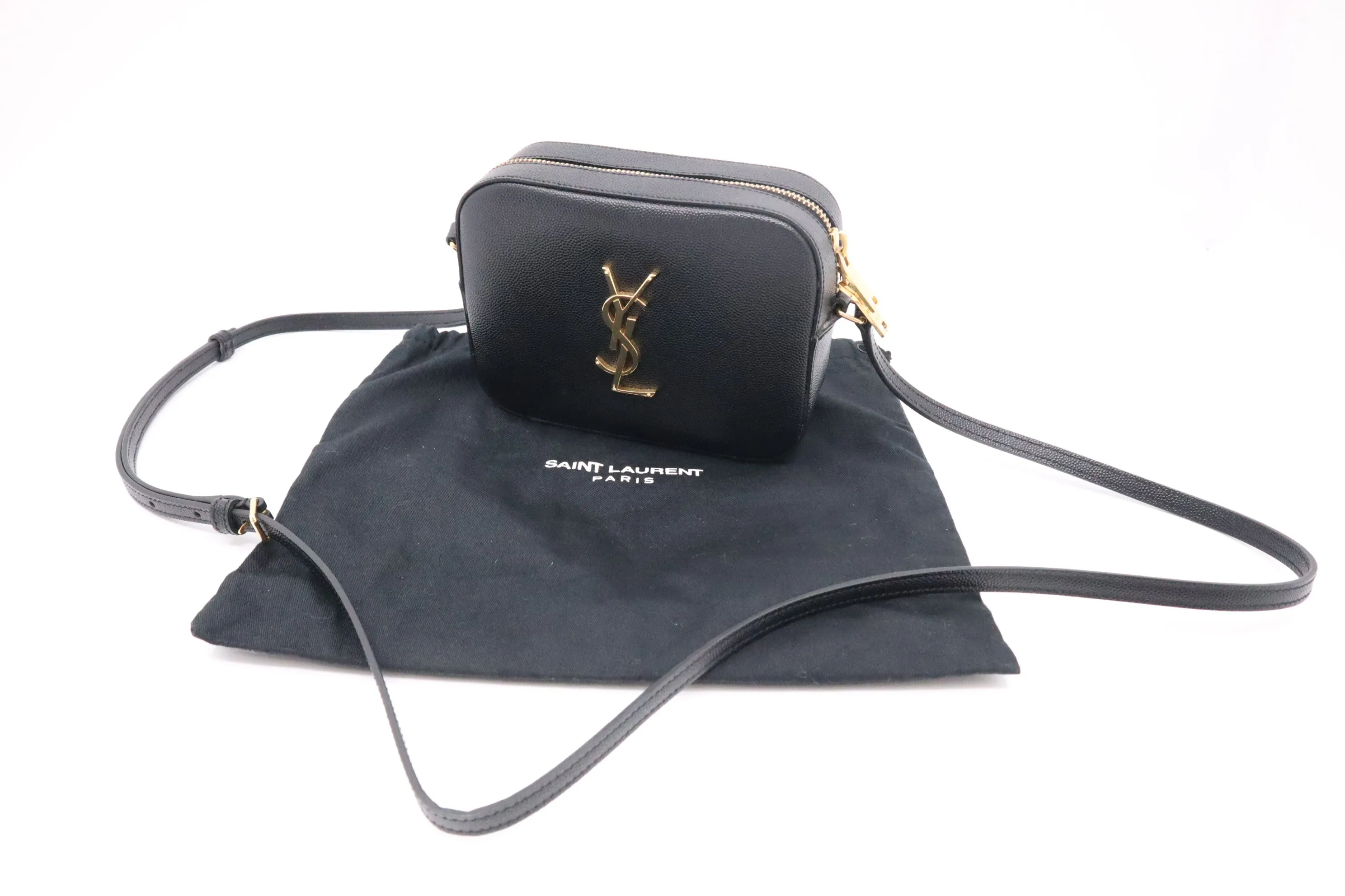 YSL Saint Laurent Mini Lou Camera Bag in Black Grain de Poudre Leather