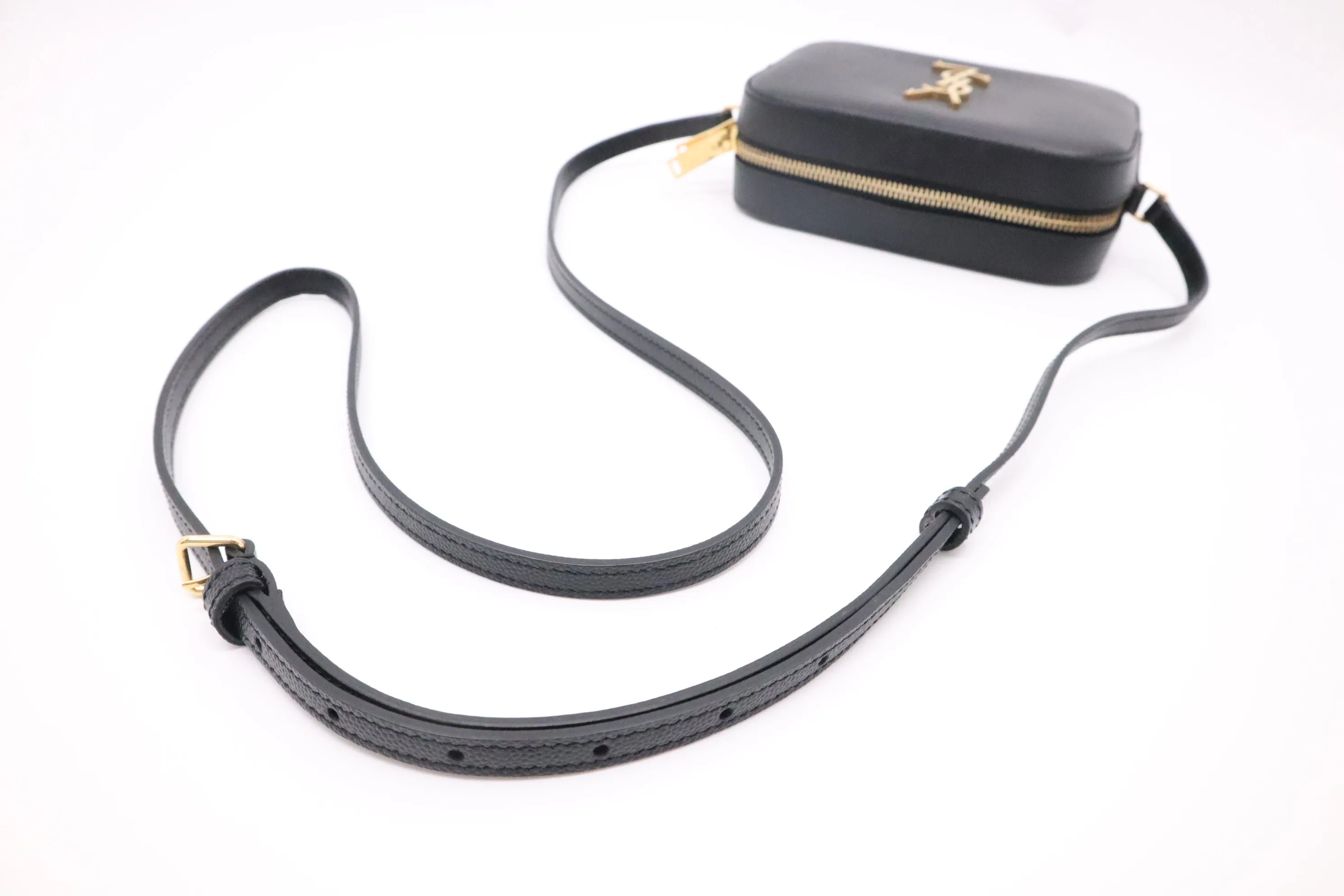 YSL Saint Laurent Mini Lou Camera Bag in Black Grain de Poudre Leather