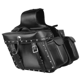 Zip Off PVC Studded Throw Over Saddle Bag w/ Bonus Side Pockets (14X12X6X21)